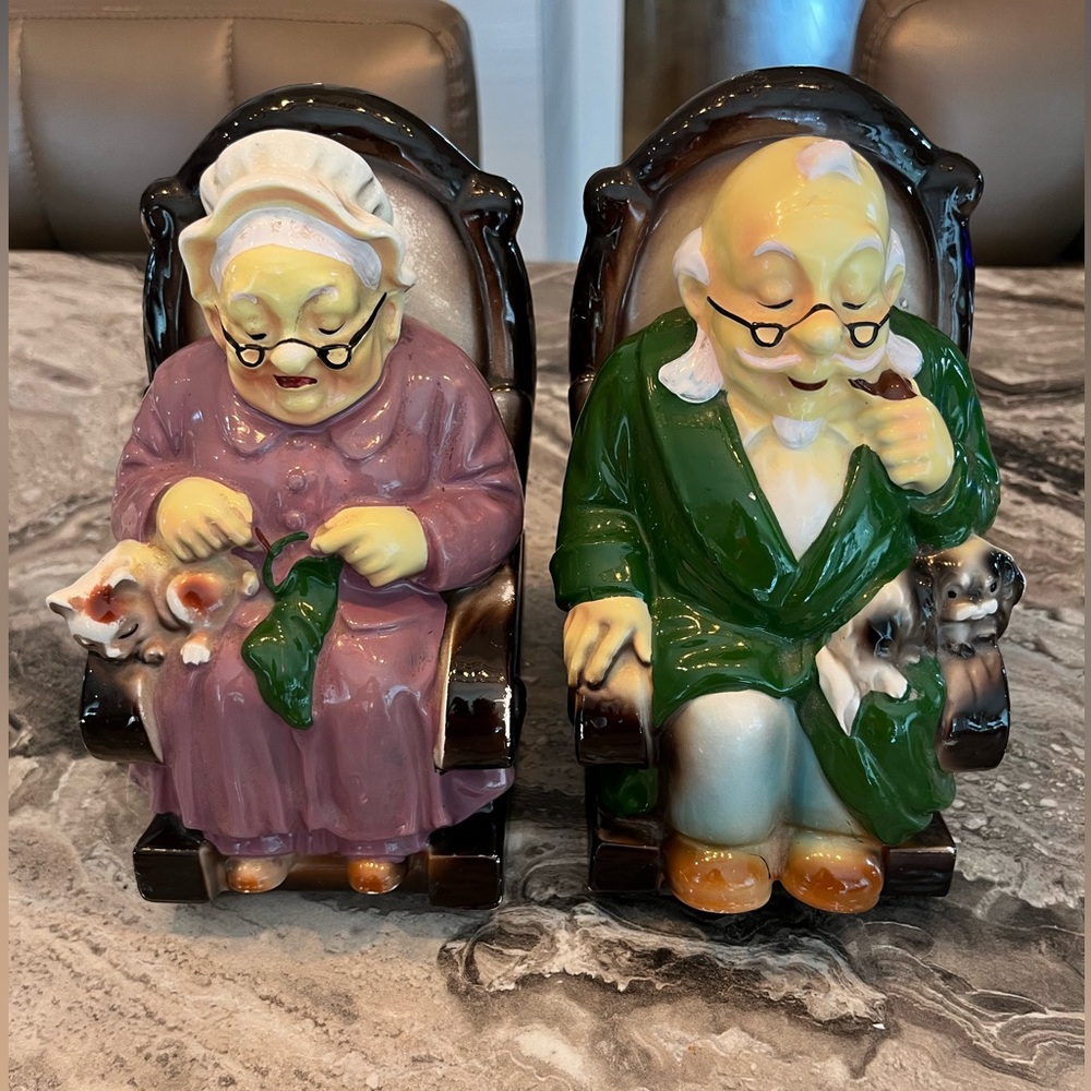 Vintage piggy Bank, Grandma & Grandpa.
